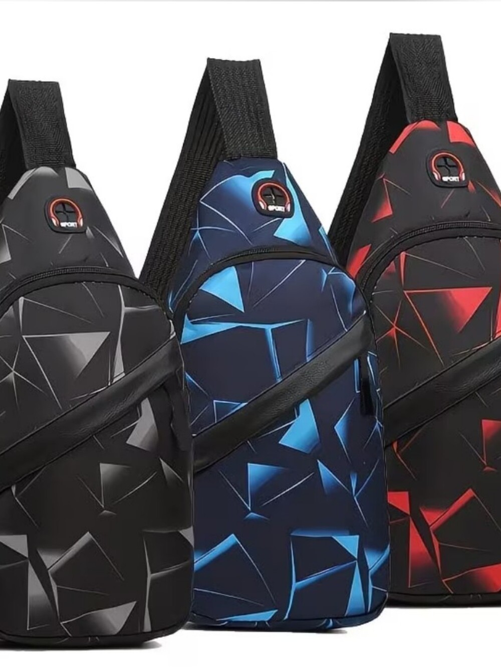 3 Men's Geometric Sling Bag - Black/Blue/Red